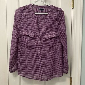 Gap Purple Geometric Print Blouse Long Sleeve Top Size Small